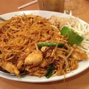 Thai coffee and chicken pad Thai