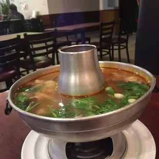 Small Tom Yum soup has 10 peeled shrimp and wonderful flavors.