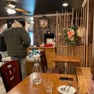 a woman sitting at a table