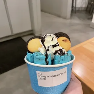 Cookie Monster Rolled Ice Cream