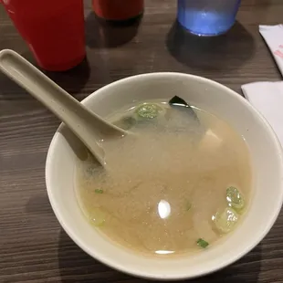 Miso soup - free with the 3 roll dinner combo