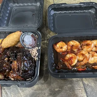 Dry ass jerk chicken and rubbery ass shrimp