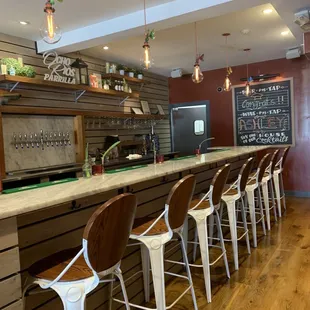 a bar with stools