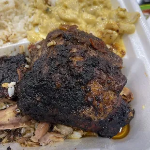 Jerk chicken and wet mac &amp; cheese