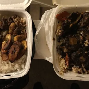 two containers of rice and beef