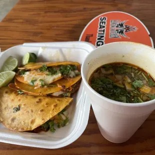 Birria tacos with a ridiculous amount of consommé