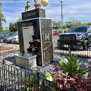 a monument in a parking lot