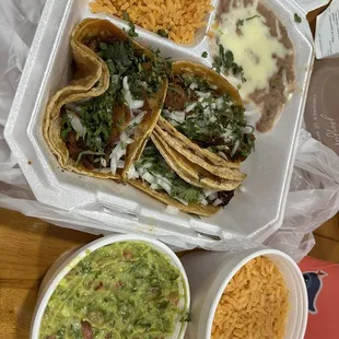 Al pastor taco dinner &amp; 8oz. Guacamole and Chips