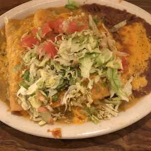 3 Chicken Enchilada Ranchera Style w/Side of Rice and Beans