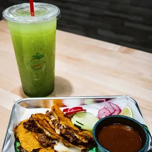 Our natural Agua de Pepino con Limon (Cucumber + Lime) to give some company to our tacos!