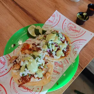 Chicken and al pastor tacos.