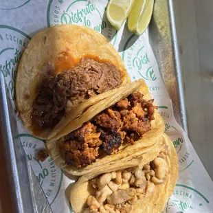 Birria, al pastor, and pollo tacos