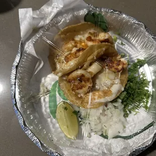 Shrimp tacos with cheese!