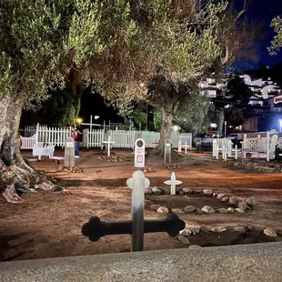 a night scene of a cemetery