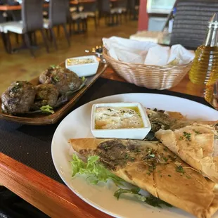 Meatballs, spinach pie