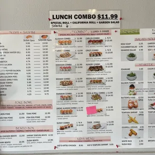 menu, sushi and sashimi