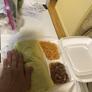 Vegetarian Burrito, rice &amp; vegetarian beans
