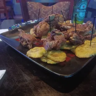 a platter of food on a table