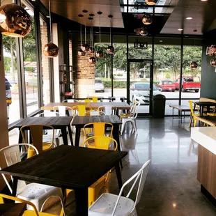 tables and chairs in a restaurant