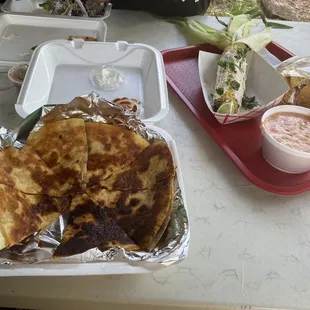 Cowboy quesadilla, street corn, queso &amp; chips