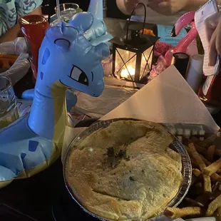 a pie and french fries