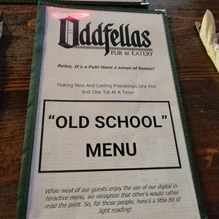 old school menu