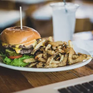 Burger with hand cut fries