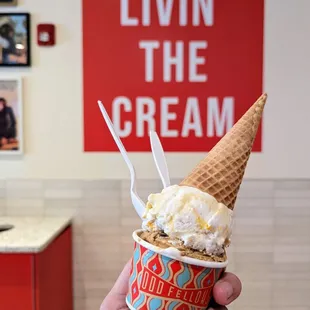 Single scoop with cone $6.50, mango sticky rice and coffee sticky bun