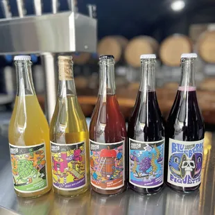 a variety of bottles on a table