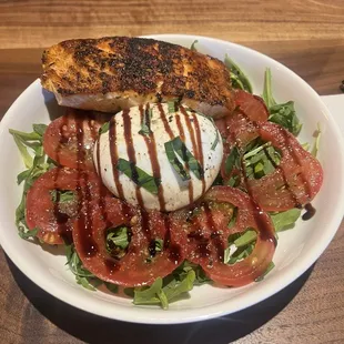 Caprese salad with blackened salmon