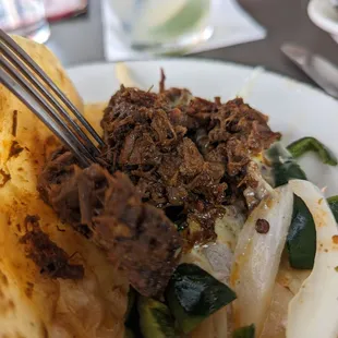 Nice brisket in the toasted flour tortilla