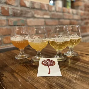 four glasses of beer