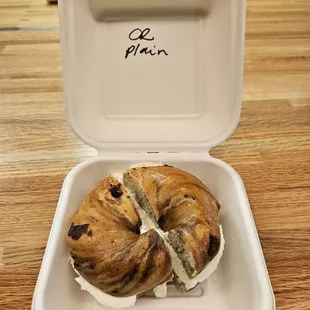 Cinnamon Raisin Bagel with cream cheese