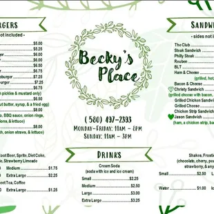 the menu for the restaurant