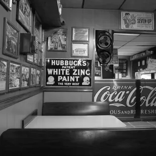 a black and white photo of a diner