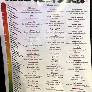 Menu (wings flavors)