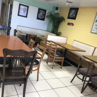 tables and chairs in a restaurant
