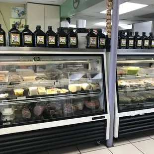 a deli case filled with food