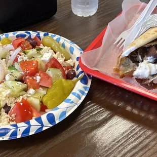 Village salad and gyro. Large portions, enough for 2.
