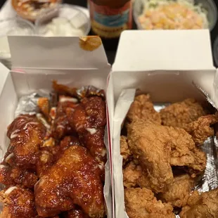 Supreme Chicken, Original Fried Chicken, Radish Pickle, Chicken sauce (did not purchase the beer from Odumak)