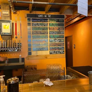 a bar with a menu on the wall