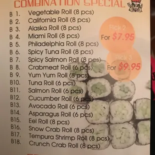 Choose any 2 or 3 basic sushi roll