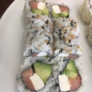 Smoked salmon roll is always a must.
