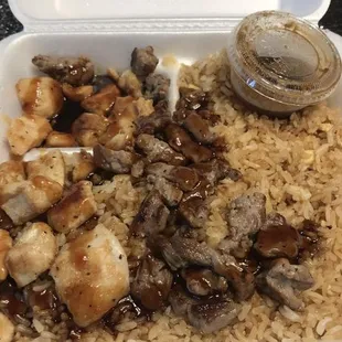 Chicken &amp; steak hibachi no veggies no salad extra rice