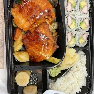 Bento Special (Lunch) with salmon teriyaki (in delivery packaging)
