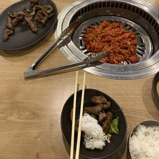 Beef and spicy chicken