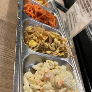 a variety of food in a tray