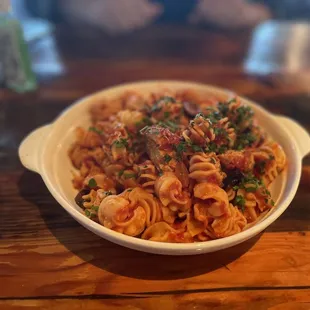 RADIATORE ALLA PUTTANESCA: HEIRLOOM TOMATOES, BLUEFIN TUNA CONSERVA, GARLIC, CAPERS, OLIVES AND PARSLEY