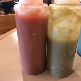 Their Salsa. The green one is the spicy one but better tasting.