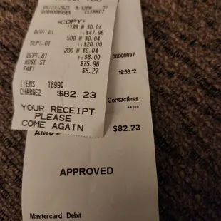 the receipt for the restaurant